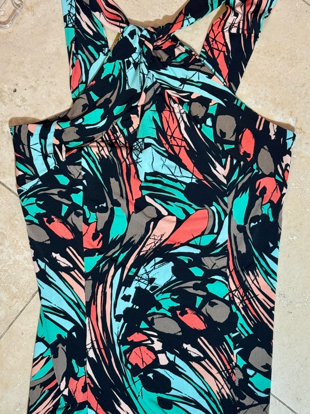 The Limited Abstract Halter Tank in Teal, Coral & Black